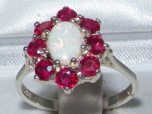 LetsBuyGold 925 Sterling Silver Real Genuine Opal and Ruby Womens Band Ring - Size 10