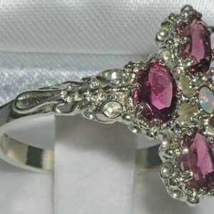 LetsBuyGold 925 Sterling Silver Real Genuine Opal and Pink Tourmaline Womens Band Ring - Size 10