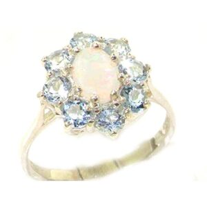 LetsBuyGold 925 Sterling Silver Real Genuine Opal and Aquamarine Womens Cluster Engagement Ring - Size 6