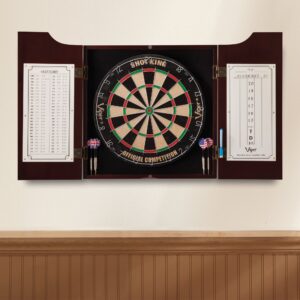 Viper by GLD Products Hudson All-in-One Dart Center: Classic Solid Wood Cabinet & Official Sisal/Bristle Dartboard Bundle: Standard Set (Shot King Dartboard), Mahogany Finish, One Size