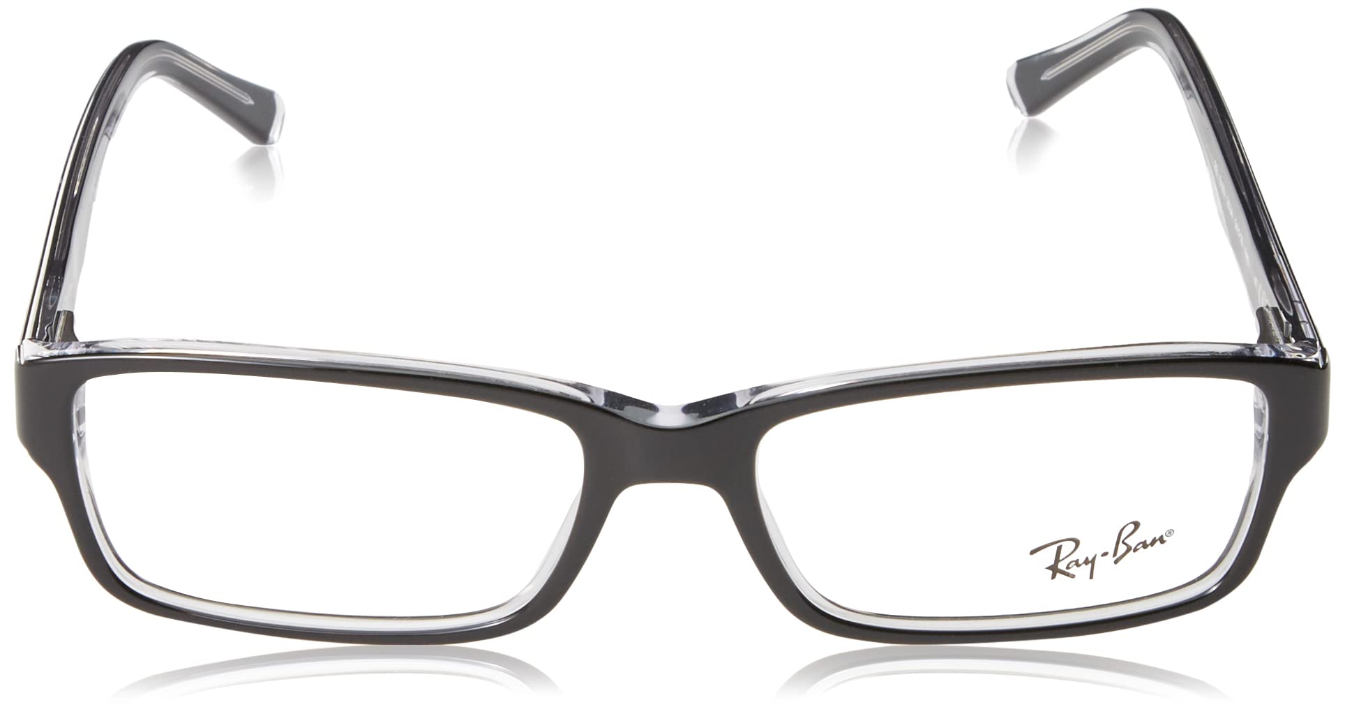 Ray-Ban RX5169 Rectangular Prescription Eyeglass Frames, Black On Transparent/Demo Lens, 52 mm