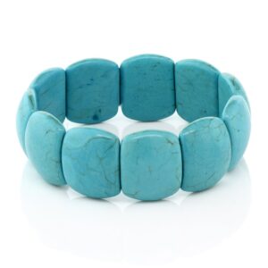 Gem Stone King 7.5 Inch Simulated Turquoise Howlite Beads Stretch Bangle Bracelet For Women 20MM