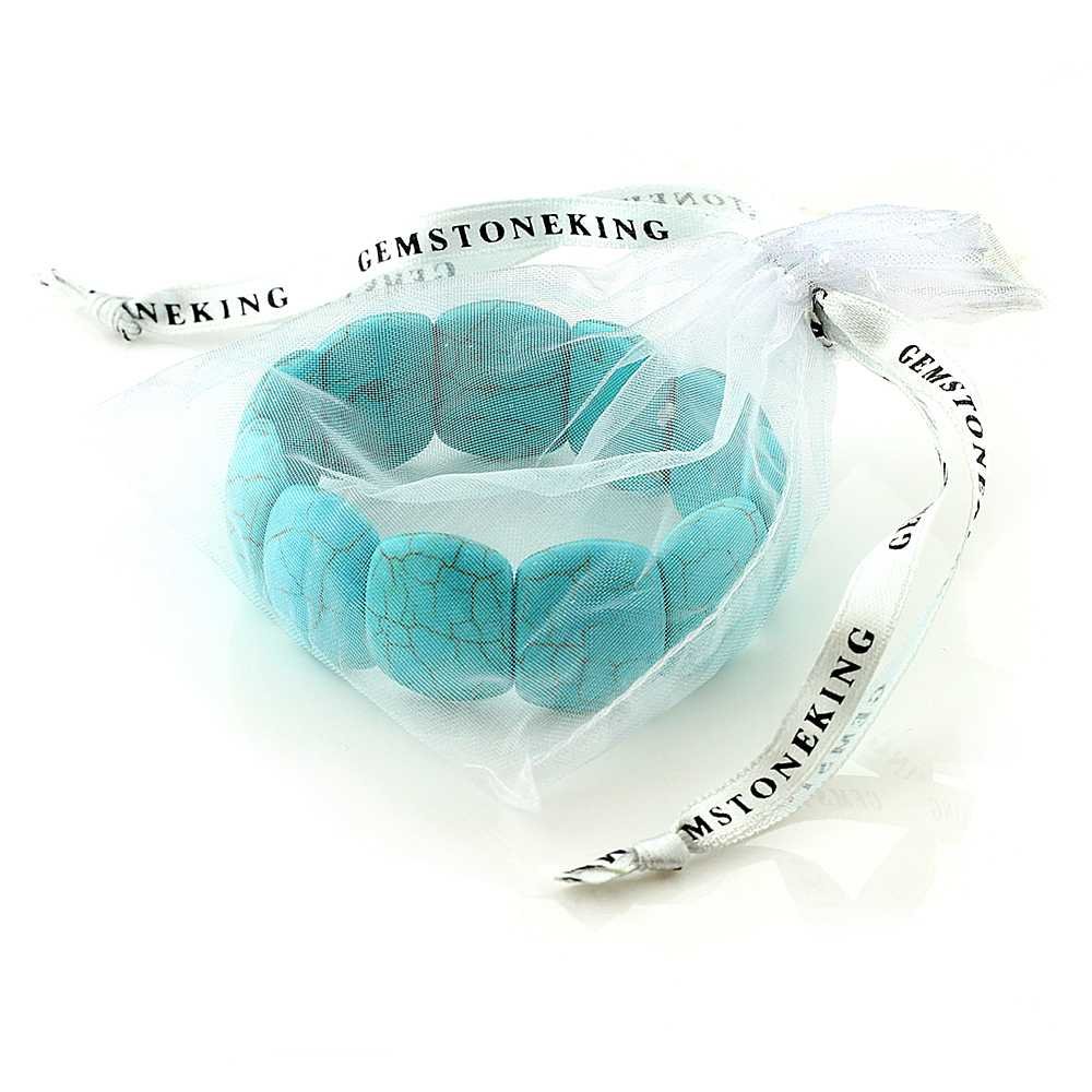 Gem Stone King 7.5 Inch Simulated Turquoise Howlite Beads Stretch Bangle Bracelet For Women 20MM