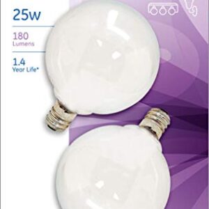 GE White 44412 25-watt 180-Lumen Candelabra Base G16.5 Globe Light Bulb, Soft, 2 Count (Pack of 1)