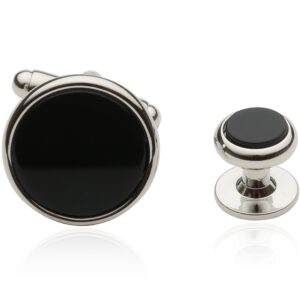 Cuff-Daddy Mens Genuine Black Onyx Silver Tuxedo Cufflinks and Studs with Travel Presentation Gift Box