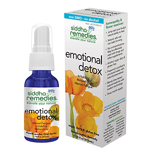 Siddha Remedies Emotional Detox Homeopathic Oral Spray for Melancholy, Irritability & Mental Fatigue | 100% Natural Homeopathic Medicine Remedy with 12 Flower Essences for Cleansing Mind