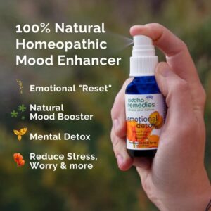 Siddha Remedies Emotional Detox Homeopathic Oral Spray for Melancholy, Irritability & Mental Fatigue | 100% Natural Homeopathic Medicine Remedy with 12 Flower Essences for Cleansing Mind