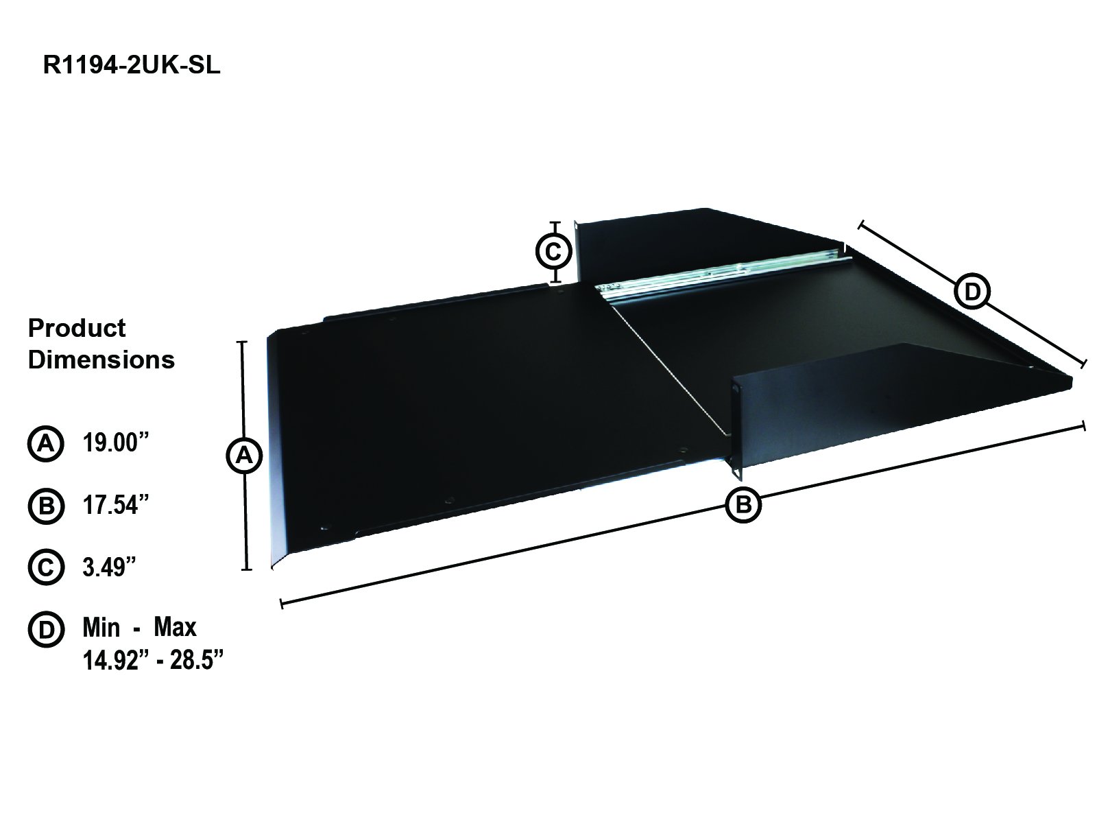 Penn Elcom R1194/2UK-SL 2 Space (2U) Sliding Rack Shelf/Keyboard Tray, 15 Inch Depth