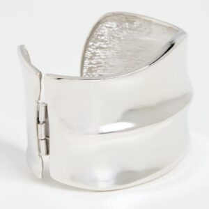 Kenneth Jay Lane Women's Thick Satin Silver Hinged Cuff Bracelet, Satin Silver, One Size