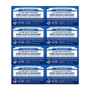 dr. bronner's - pure-castile bar soap (peppermint, 5 ounce, 8-pack) - made with organic oils, for face, body and hair, gentle and moisturizing, biodegradable, vegan, cruelty-free, non-gmo