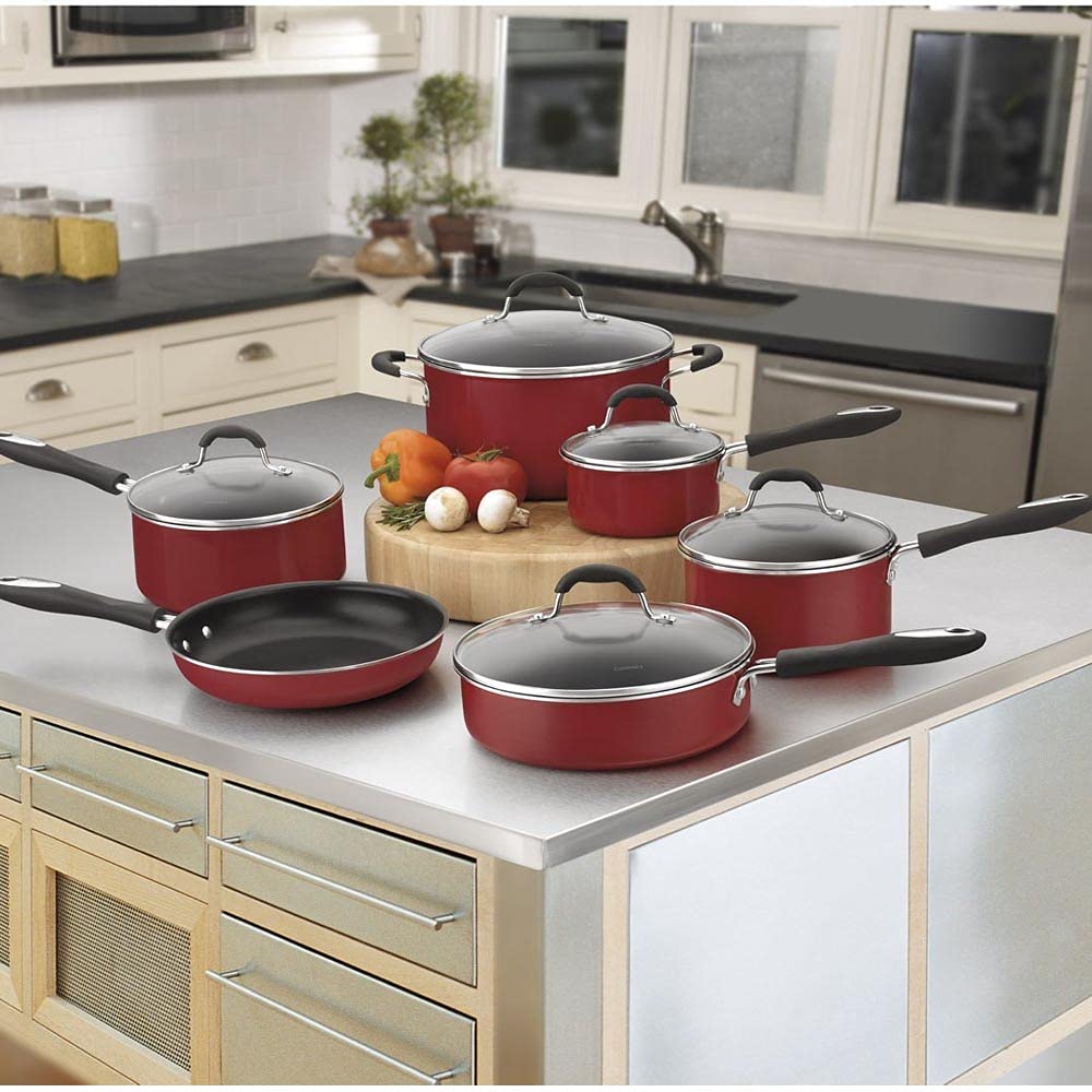 Cuisinart 55-11R 11-Piece Set Advantage Nonstick Cookware, Red