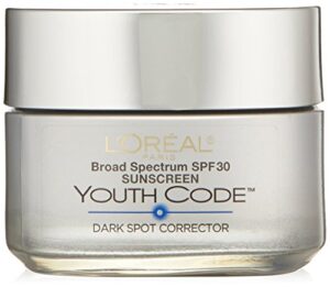 dark spot corrector face moisturizer with spf 30 for even skin tone by l’oreal paris, youth code anti-aging day cream, non-greasy, 1.7 oz.