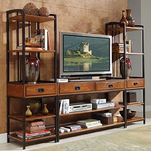 Modern Craftsman Distressed Oak 3Piece Entertainment Center by Home Styles