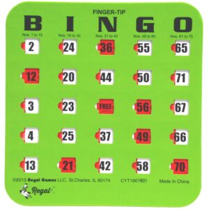 regal bingo finger-tip shutter bingo cards with sliding windows - 50 bingo shutter cards - ideal for family fun night - no chips & daubers needed - green