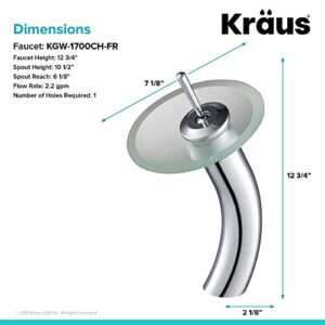 Kraus KGW-1700CH-FR Single Lever Vessel Glass Waterfall Bathroom Faucet Chrome with Frosted Glass Disk,Bronze