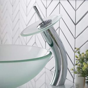 Kraus KGW-1700CH-FR Single Lever Vessel Glass Waterfall Bathroom Faucet Chrome with Frosted Glass Disk,Bronze