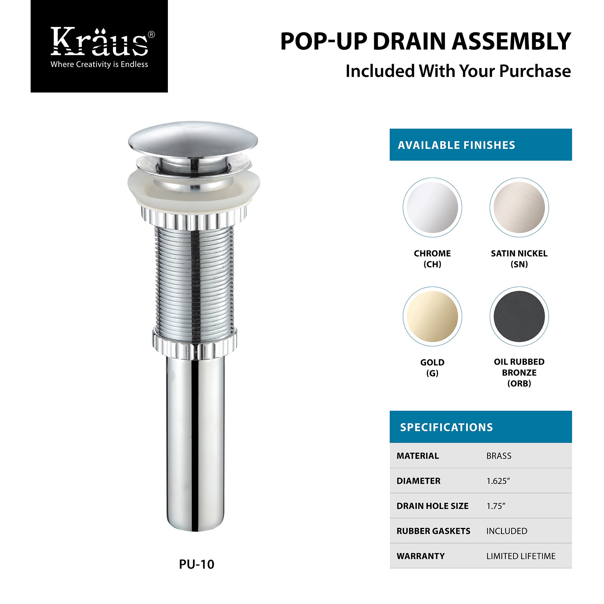 Kraus KGW-1700-PU-10ORB-BLCL Single Lever Vessel Glass Waterfall Bathroom Faucet Oil Rubbed Bronze with Black Clear Glass Disk and Pop Up Drain