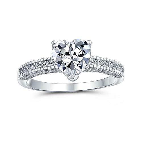 Personalize Classic Romantic 2CT AAA CZ Solitaire Heart Shaped Engagement Ring For Women Promise Thin Pave Cubic Zirconia Band Ring .925 Sterling Silver Customizable