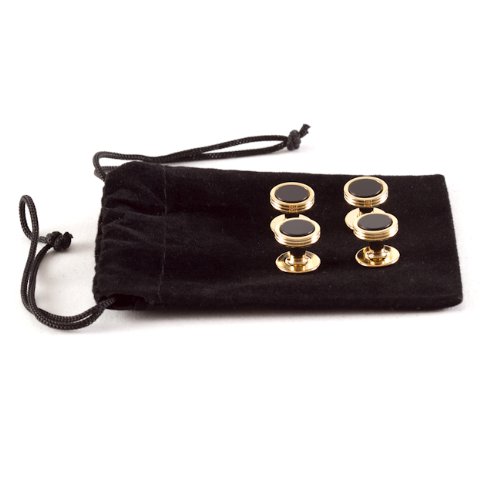 Cuff-Daddy Black Onyx Studs Set in Gold-Tone in Velour Travel Pouch for Weddings