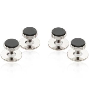 mens black onyx tuxedo shirt studs set of 4 silver wedding groomsmen in velour pouch