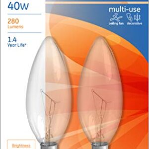 GE Lighting 12165 Light GE2PK40W CLR Blunt Bulb, Incandescent Bulbs, Warm white, 2 Count (Pack of 1), Clear