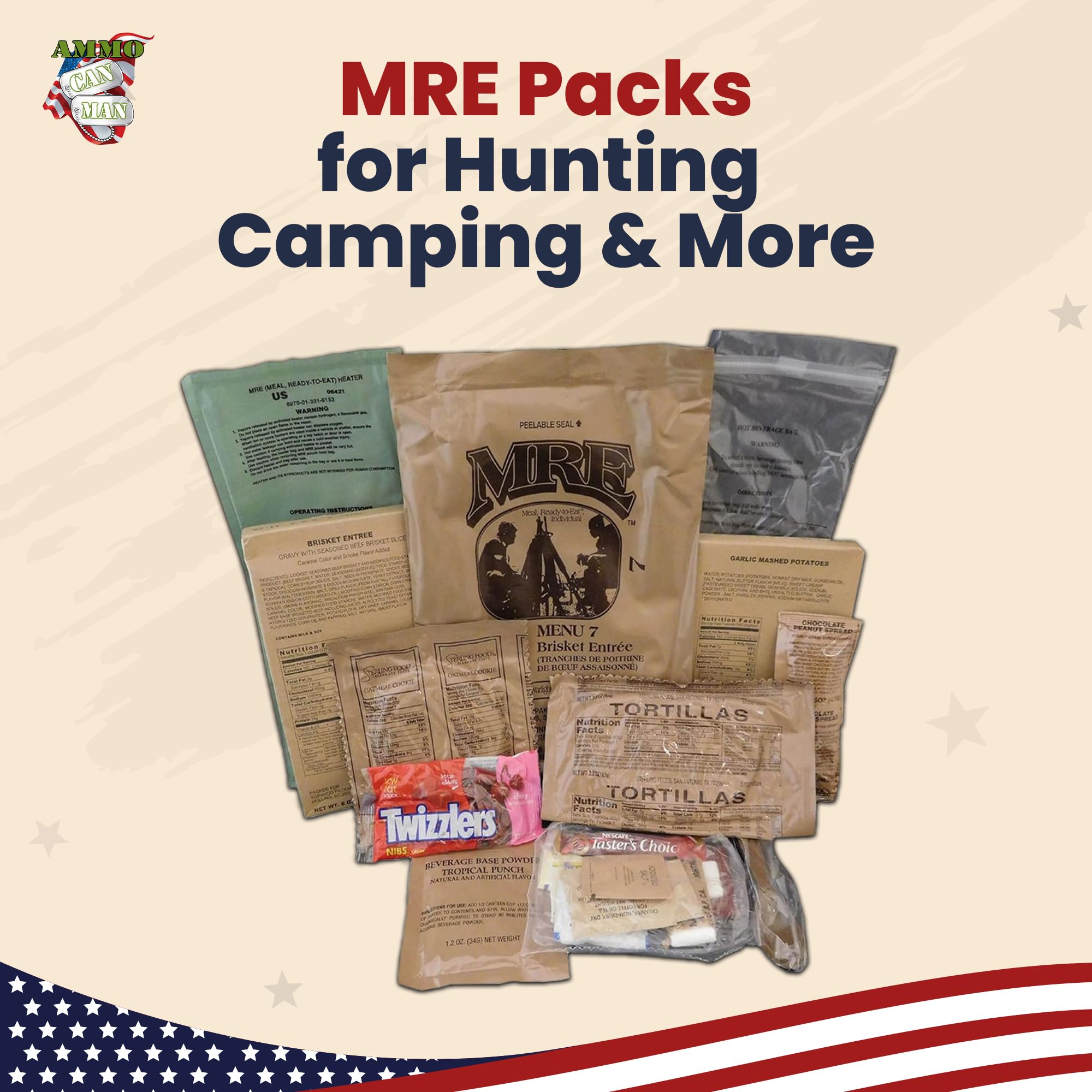 U.S. Meal Ready to Eat (Variety Pack of 12) – Nutritional Emergency Food Rations - Freeze Dried Food w/Flameless Heaters, Entree, Side Dishes, & More - MRE Kit for Emergency Survival, Hunting, & More