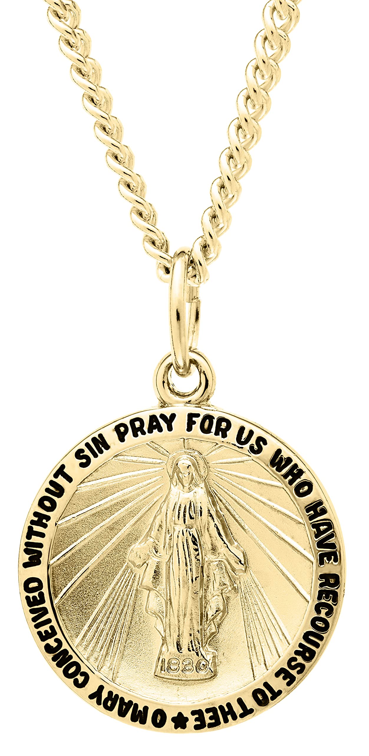 Amazon Essentials women 14k Gold-Filled Round Miraculous Medal Madonna Pendant Necklace with Stainless Steel Chain, 20" (previously Amazon Collection)