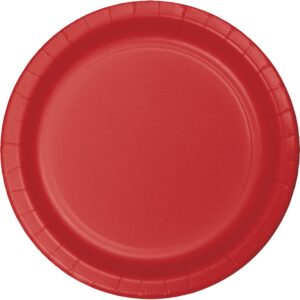 creative converting touch of color 240 count round small/dessert paper plates, classic red