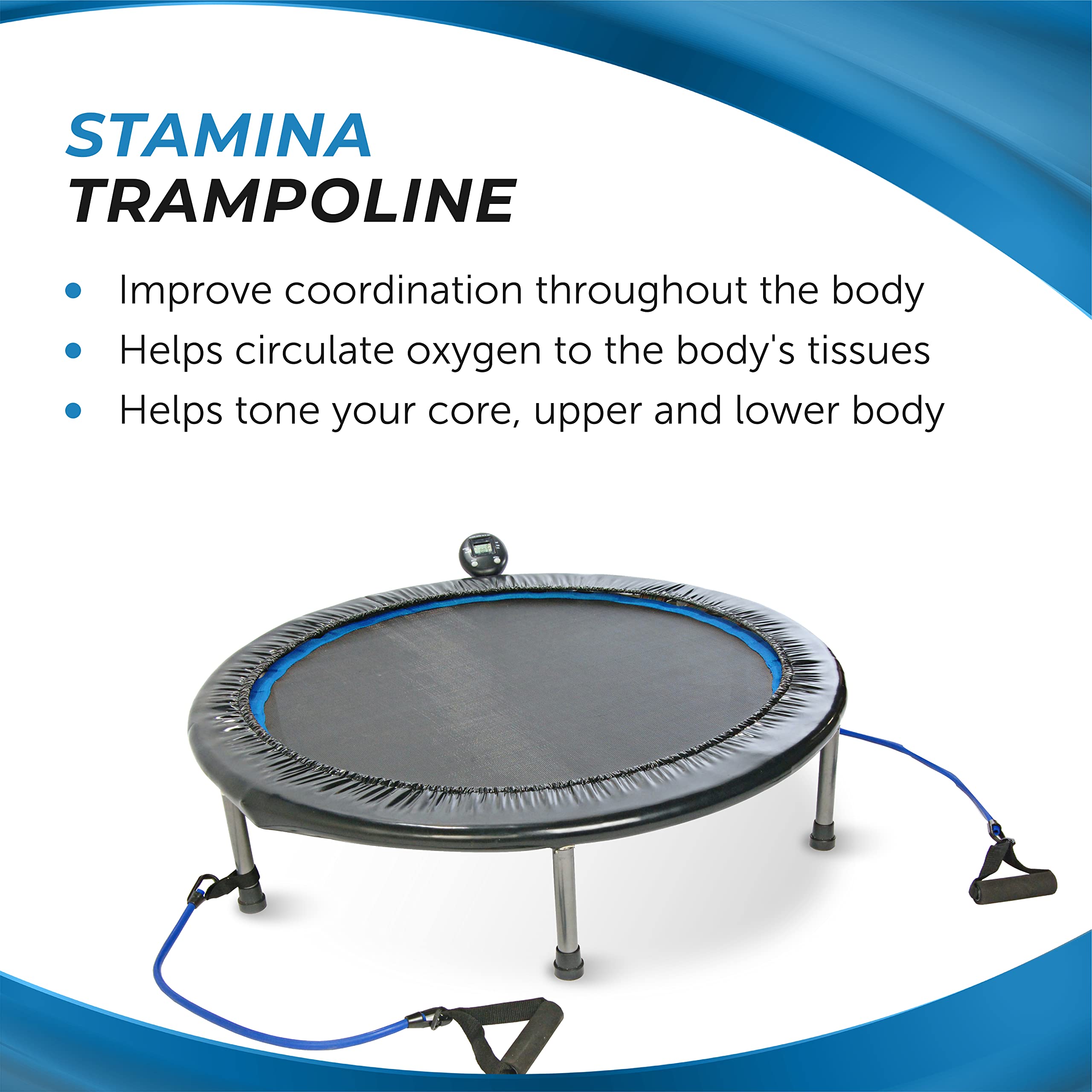 Stamina Intone Plus Trampoline with Resistance Bands - 38 inch Exercise Rebounder, Outdoor and Indoor Trampoline, Exercising Equipment At Home, Recreational Trampolines