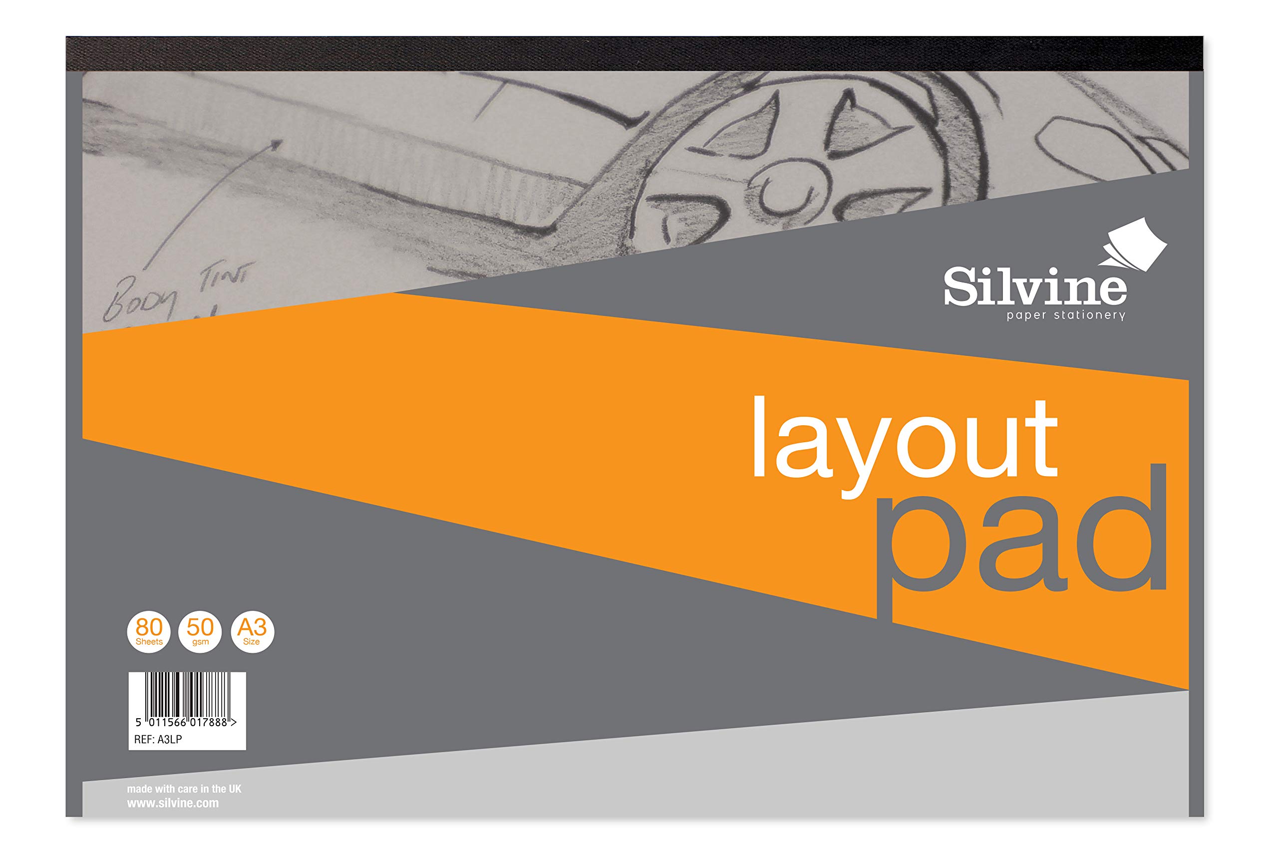 Silvine A3LP A3 Professional Layout Pad. 80 Pages Semi Transparent 50gsm Paper.Orange/Transparent