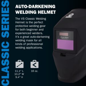 Miller 287803 Classic Series VS Welding Helmet, Auto-Darkening Welding Helmet, Black