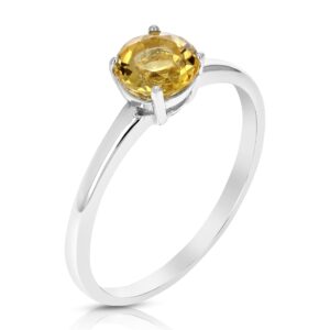 VIR JEWELS 1.20 cttw Citrine Ring .925 Sterling Silver with Rhodium Solitaire Round 6 MM Size 7