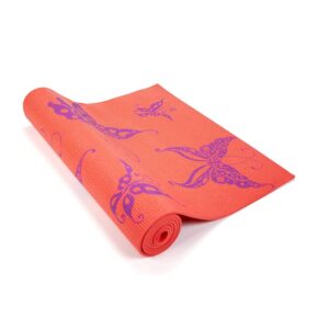 wai lana yoga and pilates mat butterfly (coral) - 1/4 inch extra thick non-slip stylish, latex-free, lightweight, optimum comfort