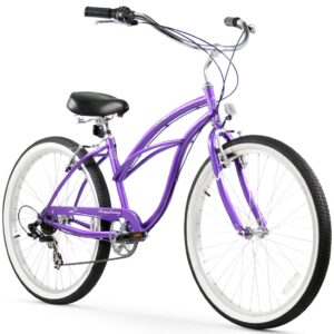 firmstrong urban women's beach cruiser bike, 7 speed bicycle, 26 inch wheels, purple