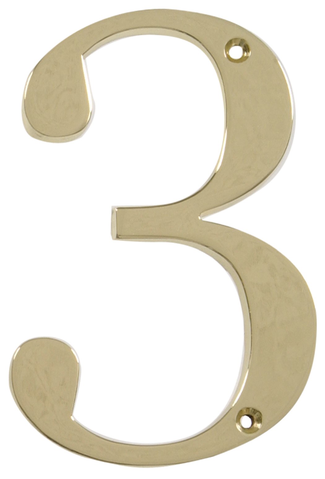 Distinctions by Hillman 843153 4-Inch Flush-Mount Polished Brass House Number 3