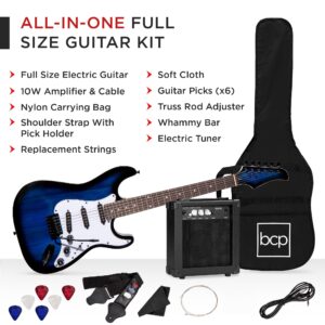 Best Choice Products 39in Full Size Beginner Electric Guitar Starter Kit w/Case, Strap, 10W Amp, Strings, Pick, Tremolo Bar - Hollywood Blue