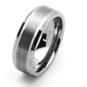 doubleaccent 8mm comfort fit tungsten carbide wedding band beveled edges brushed center tungsten ring (5 to 15), 9.5