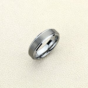 Double Accent 6MM Comfort Fit Tungsten Carbide Wedding Band Stepped Edge Flat Brushed Center Tungsten Ring (5 to 15), 10.5