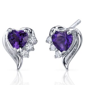 Peora Amethyst Angel Wing Earrings 925 Sterling Silver, 1 Carat Total, Heart Shape, 5mm, Friction Back