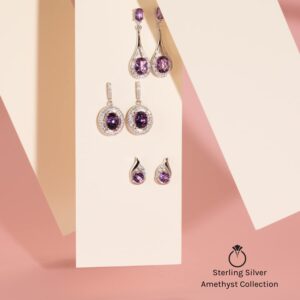 Peora Amethyst Angel Wing Earrings 925 Sterling Silver, 1 Carat Total, Heart Shape, 5mm, Friction Back