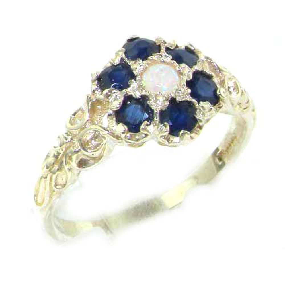 LetsBuyGold 925 Sterling Silver Real Genuine Opal and Sapphire Womens Cluster Engagement Ring - Size 6