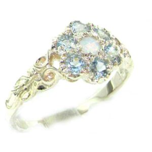 925 Sterling Silver Real Genuine Opal and Aquamarine Womens Anniversary Ring - Size 8