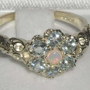 925 Sterling Silver Real Genuine Opal and Aquamarine Womens Anniversary Ring - Size 8