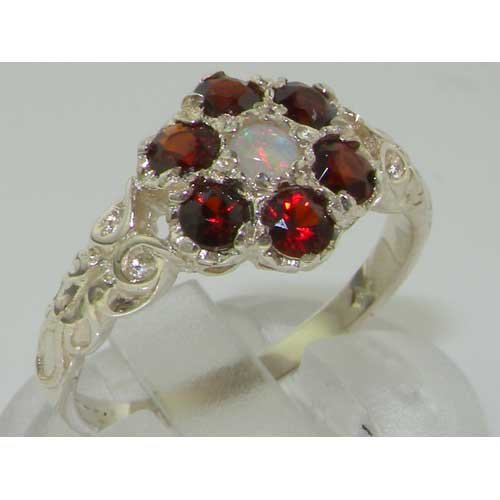 LetsBuyGold 925 Sterling Silver Natural Opal and Garnet Womens Promise Ring - Size 6.5