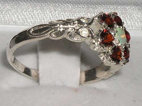 LetsBuyGold 925 Sterling Silver Natural Opal and Garnet Womens Promise Ring - Size 6.5