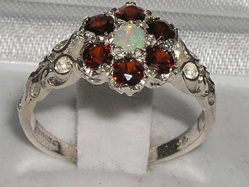 LetsBuyGold 925 Sterling Silver Natural Opal and Garnet Womens Promise Ring - Size 6.5