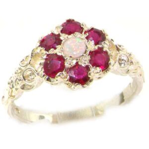 LetsBuyGold 925 Sterling Silver Natural Opal and Ruby Womens Promise Ring - Size 6.5