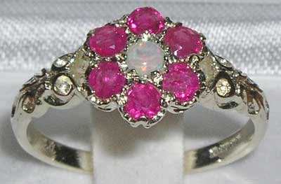 LetsBuyGold 925 Sterling Silver Natural Opal and Ruby Womens Promise Ring - Size 6.5