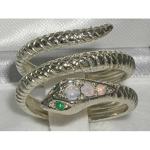 LetsBuyGold 925 Sterling Silver Natural Opal and Emerald Womens Promise Ring - Size 5.5