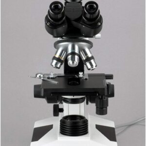 AmScope T490A-PCS Compound Trinocular Microscope, WF10x and WF16x Eyepieces, 40X-1600X Magnification, Brightfield, Halogen Illumination, Abbe Condenser, Double-Layer Mechanical Stage, Sliding Head, High-Resolution Optics, Includes 3 Phase-Contrast Objecti